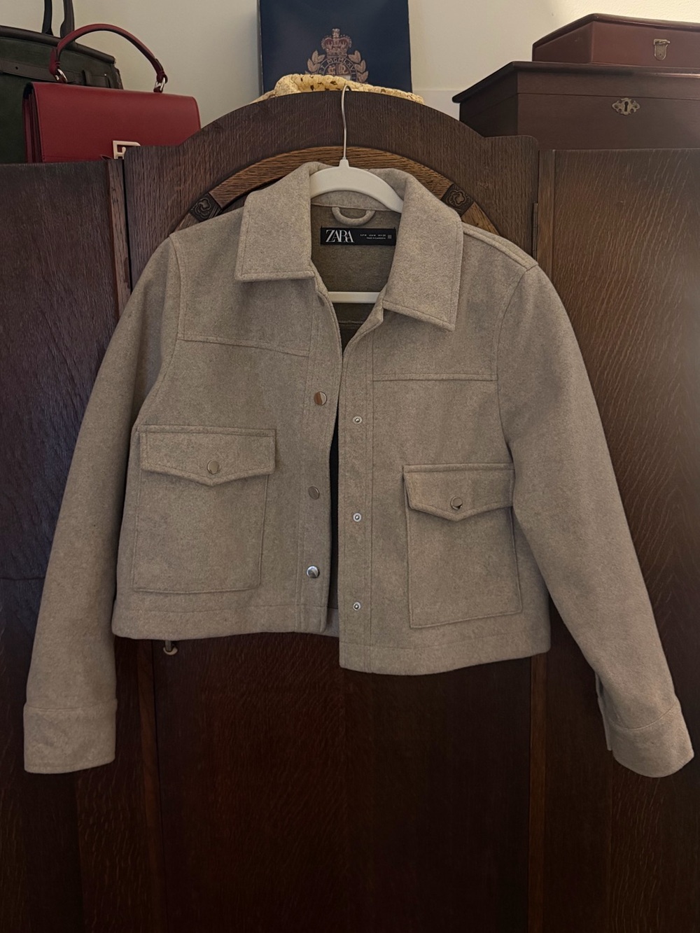 Zara Cropped Wool Jacket in Light Tan